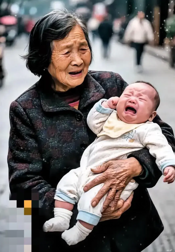 四川街头上发生的一幕令人心酸，！！！！一位外婆抱着哭泣不止的婴儿。这么小的婴