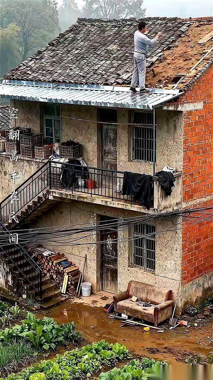 屋顶上铺一层厚厚的泥巴,然后再盖瓦。要不是亲眼看见,打死我也不信这是真的。我