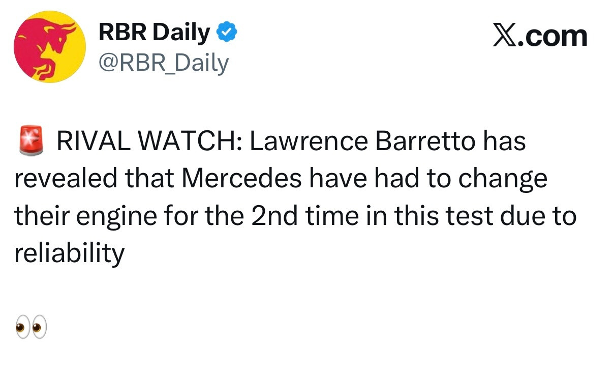 据F1官方记者LawrenceBarretto报道，梅赛德斯由于可靠性原因，在