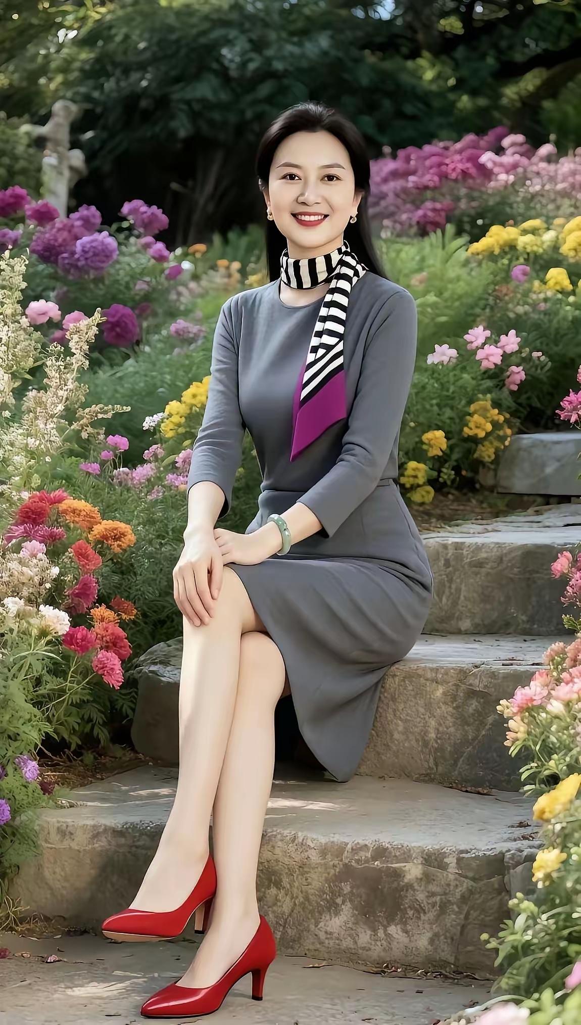 山坡羊·题美人图园芳争俏，石磴闲靠，佳人静处风姿妙。鬓云飘，韵神娇。霞