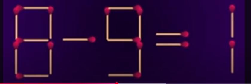 这是一道妙趣横生的火柴棒数学题，眼前的等式是8-9=1。此次的规则是移动