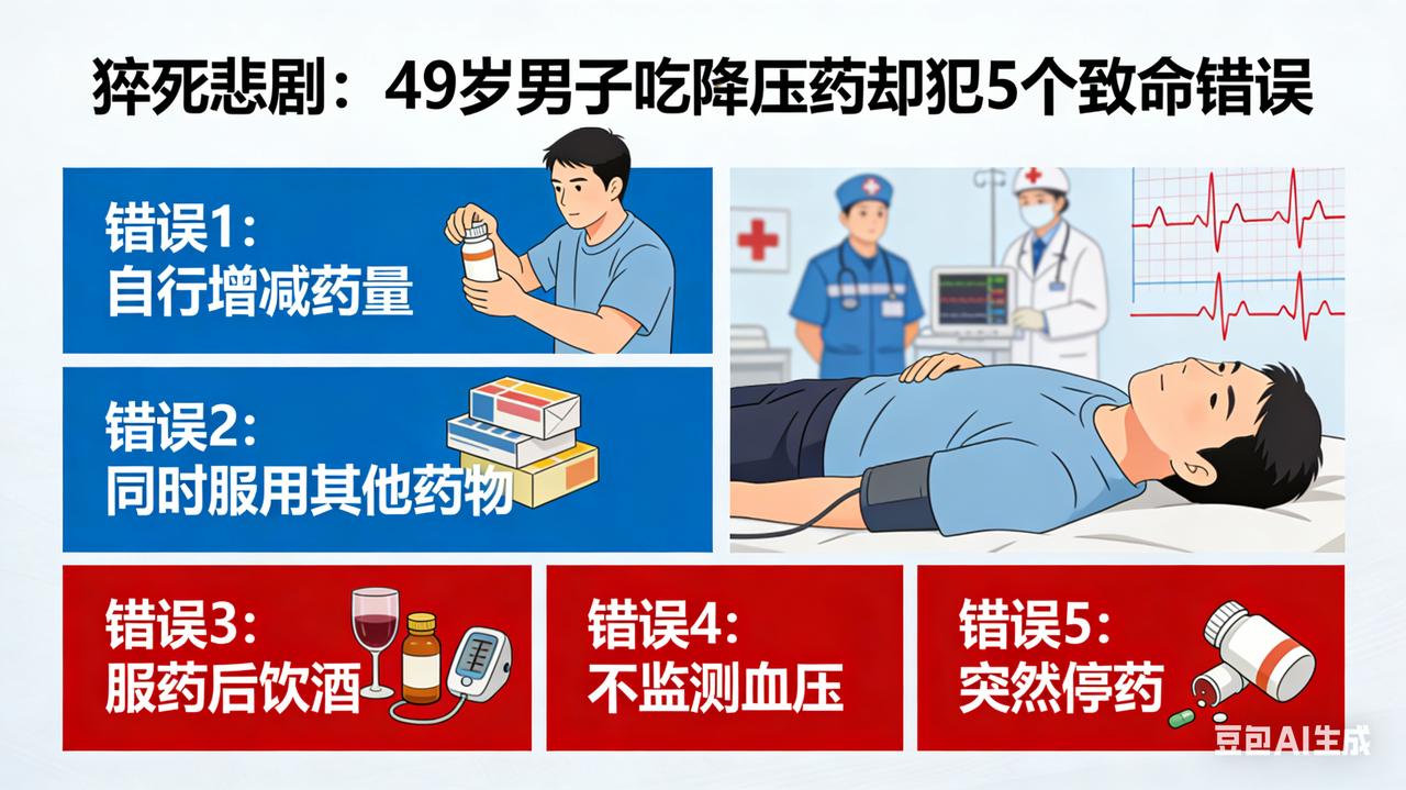 猝死悲剧：49岁男子吃降压药却犯5个致命错误49岁男子猝死，降压药成“心