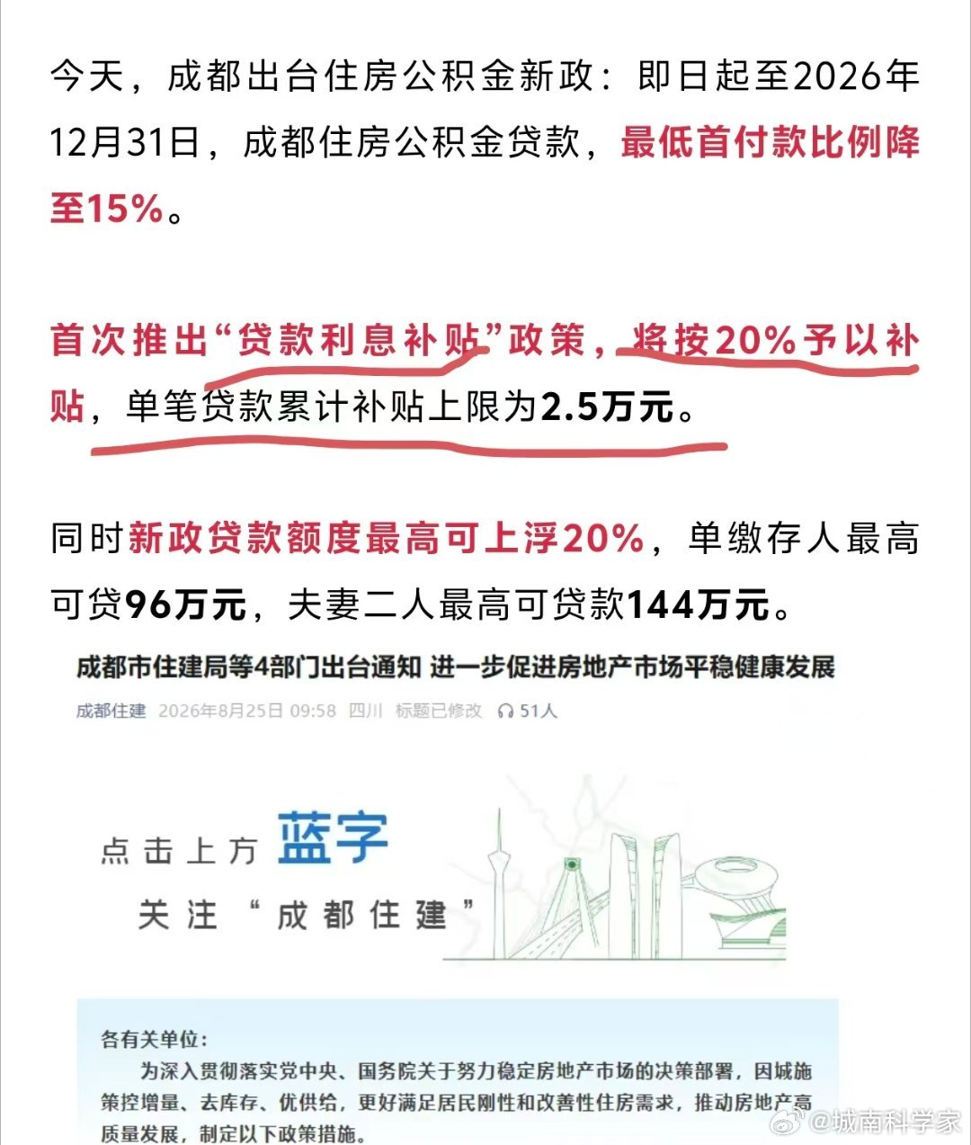 刚刚，成都贴息大招，来了！成都房价要赢啊~[doge]​​​