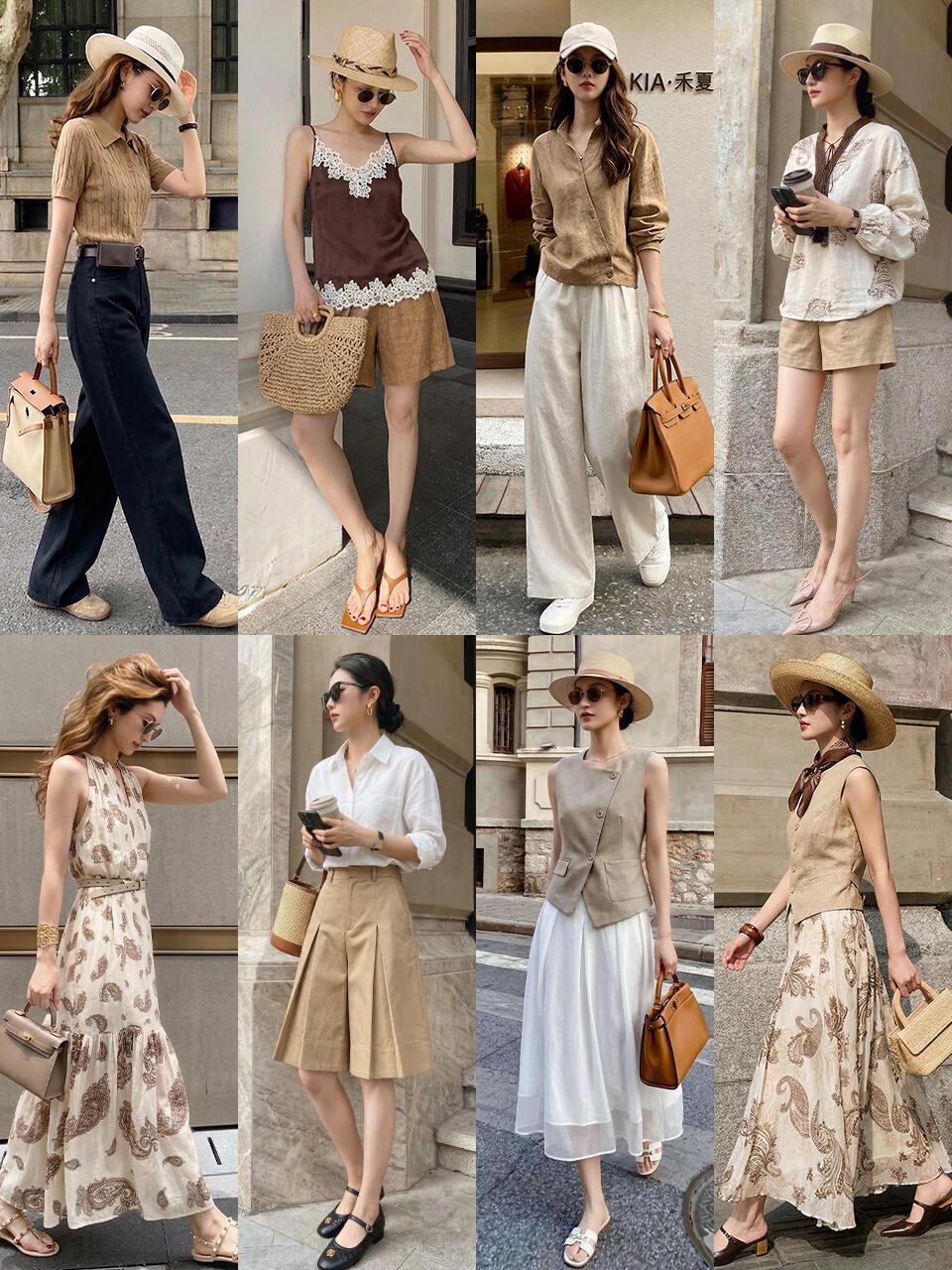 回头率超高的时髦老钱风！这组大地色系穿搭太绝了，浅咖针织Polo衫搭配藏青阔腿