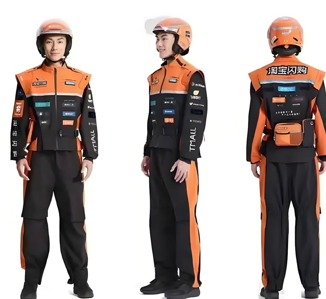 饿了么骑手已更换橙黑新工服老实说，这新工服有点小帅，看起来像极了赛车服，这可比之