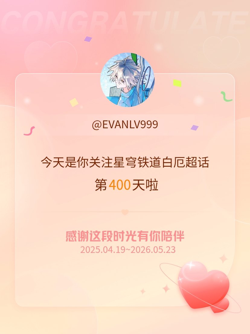 星穹铁道白厄今天是我关注超话的第400天，希望能继续伴你一路前行～