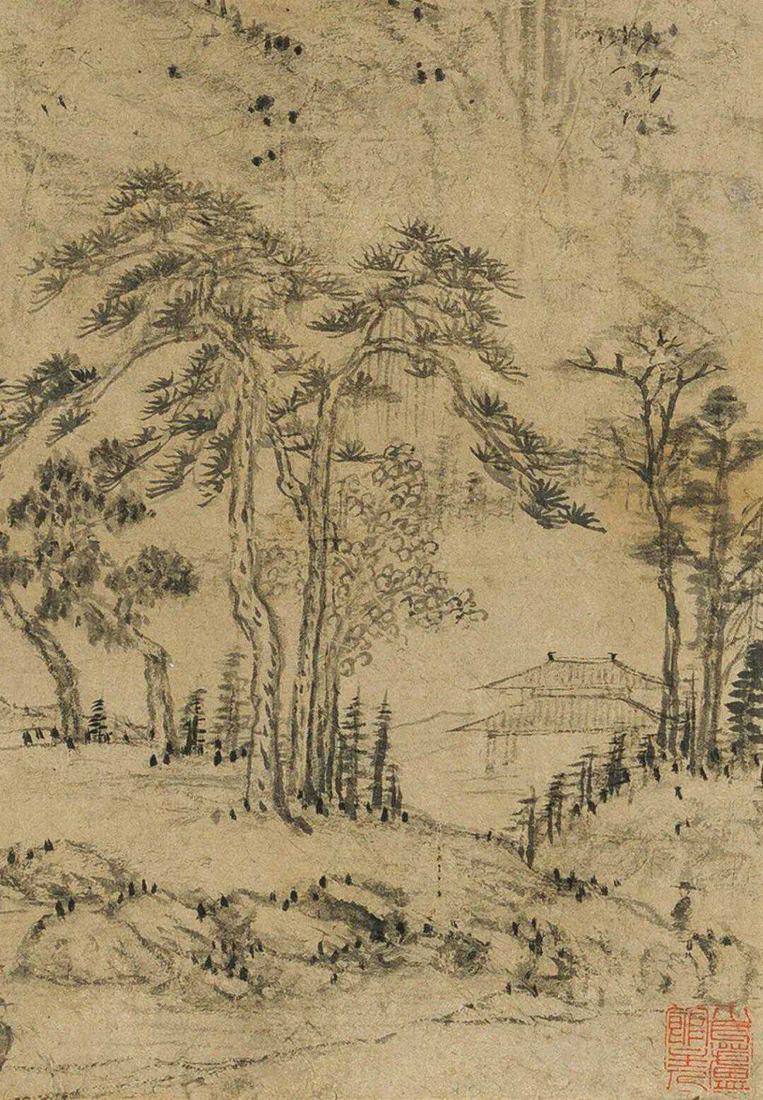 程嘉燧《疏林远山图》，纸本立轴水墨32x24厘米。程嘉燧（1565年-1