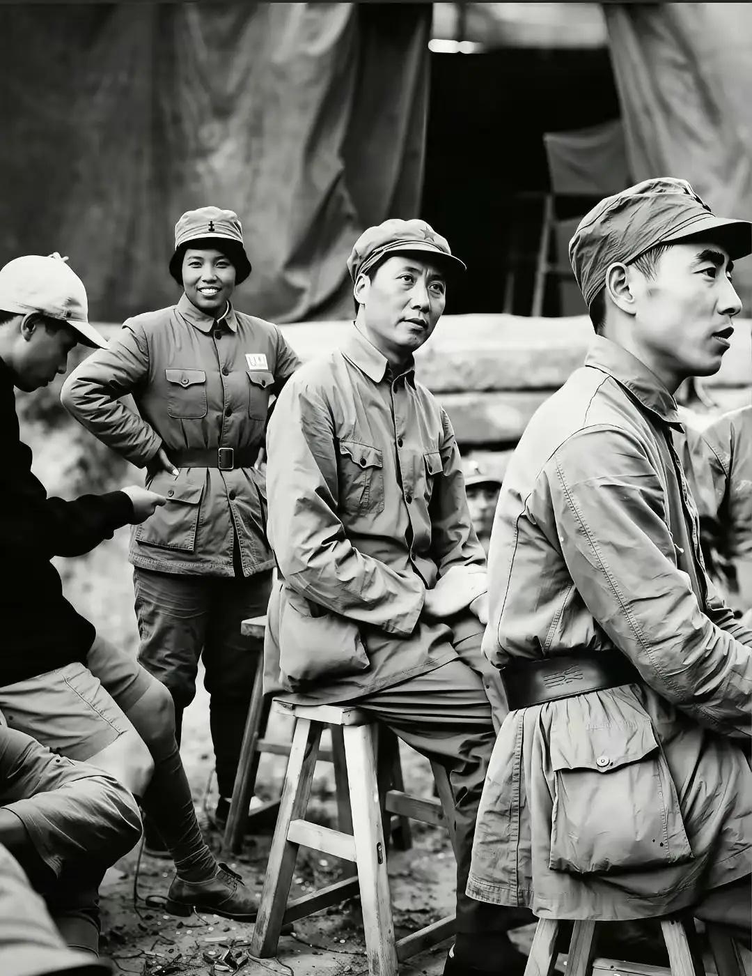 看照片应该是延安整风运动时期的伟人照片看着伟人英姿勃发的精神风貌给人一种自