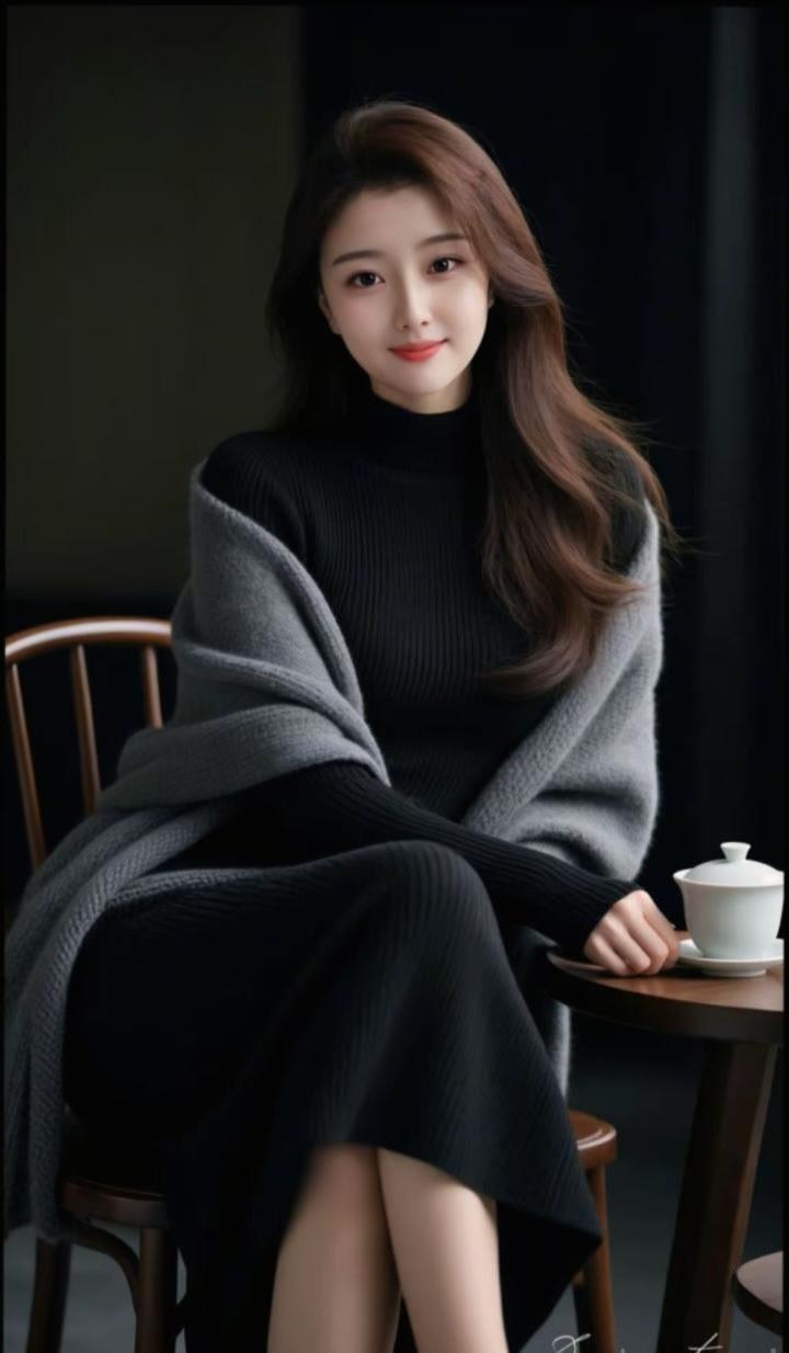 这位小姐姐在喝咖啡呢。