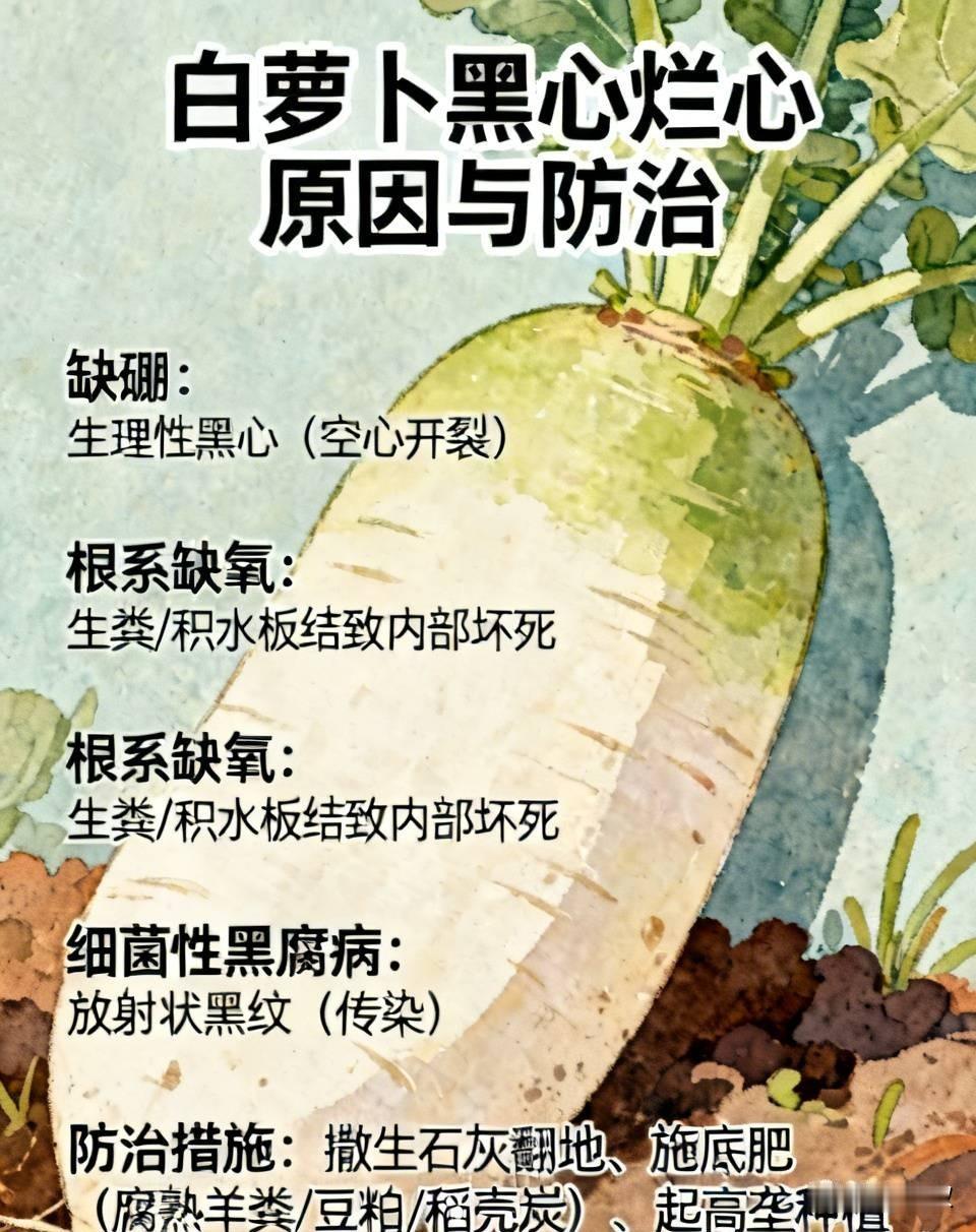 白萝卜频繁黑心烂心？分清原因再防治，秋季种萝卜必看秋季正是白萝卜播种时节，很