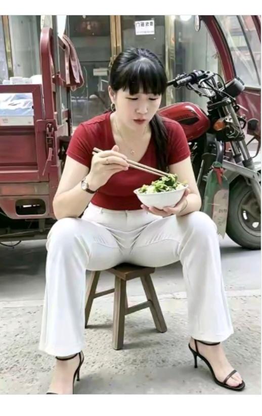 午餐简单美女家住在农村；上班地点在郊区；离家足有二十里；上下班来骑摩托；