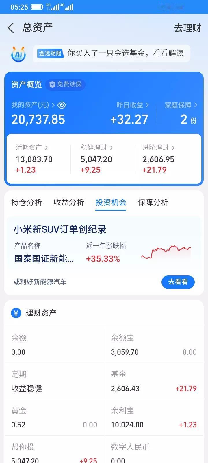 昨天股市上证指数大涨，在股市还亏了几块钱，但是支付宝理财还赚钱，只要指数上涨，收