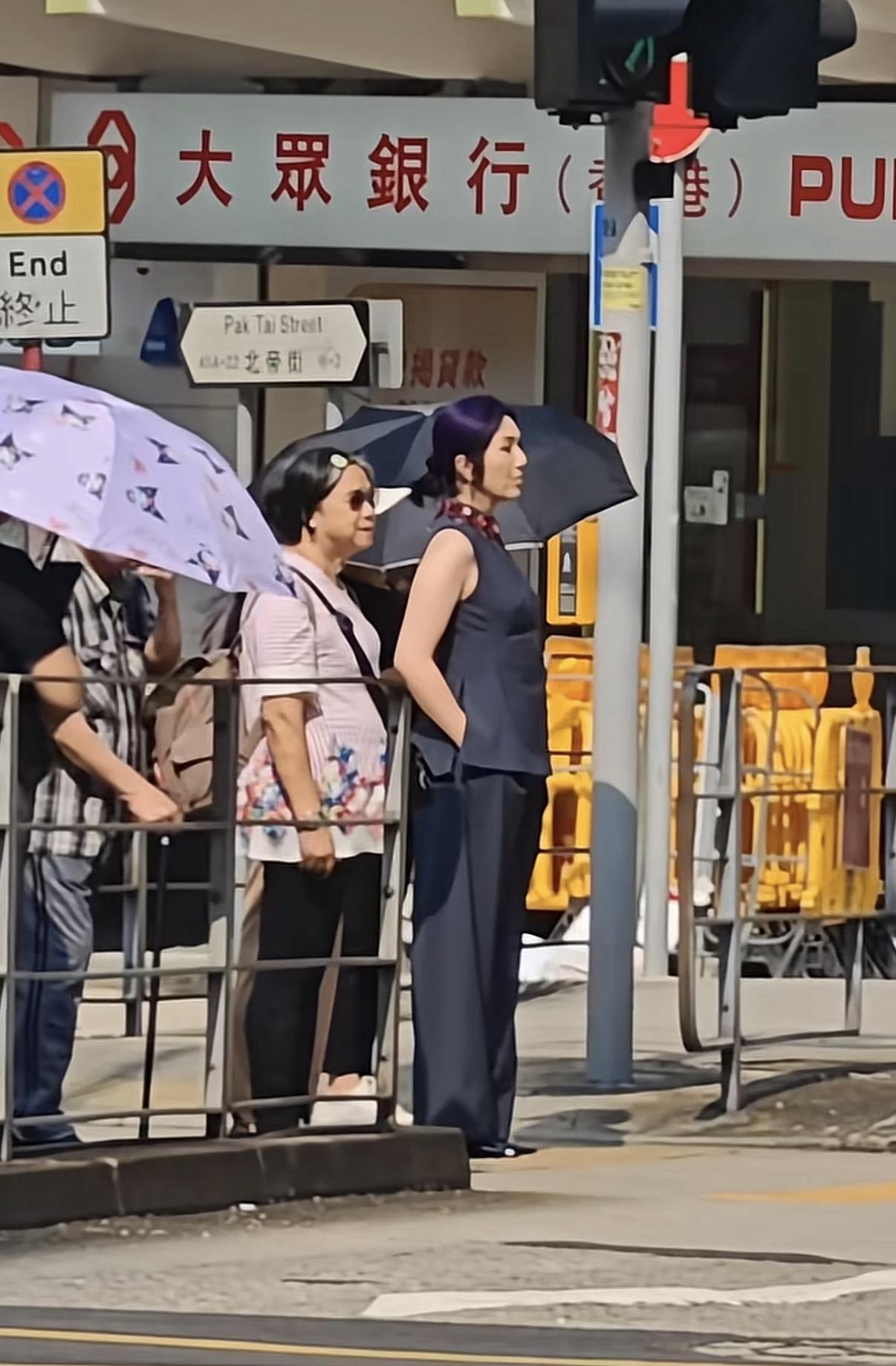 网友在香港土瓜湾偶遇天后杨千嬅，在人群中看到一头紫色头发确认是本人无疑了，加上她