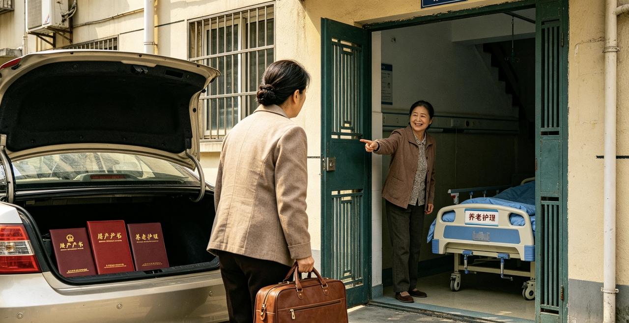 我给三个儿子各送一套房，乘车去女儿家求她给我养老，女儿见到我笑着说：妈，我给你准