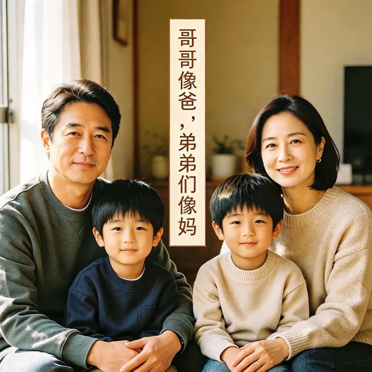 俩弟弟都像妈妈，只有哥哥像爸爸，男孩像妈真的更有福气吗？家里三个孩子，俩