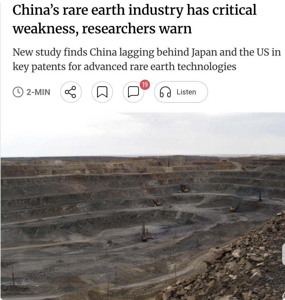 外媒：中国稀土产业存隐忧，核心专利仍落后日美中国科学技术大学研究团队在《中国