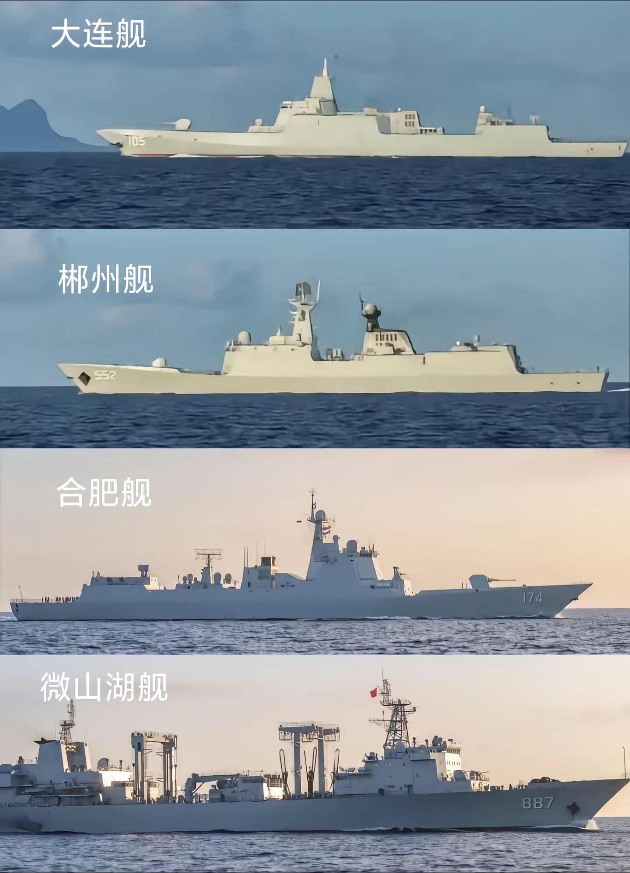 菲媒体称，我军055万吨大驱大连舰，052D合肥舰，054A郴州舰和903型综合