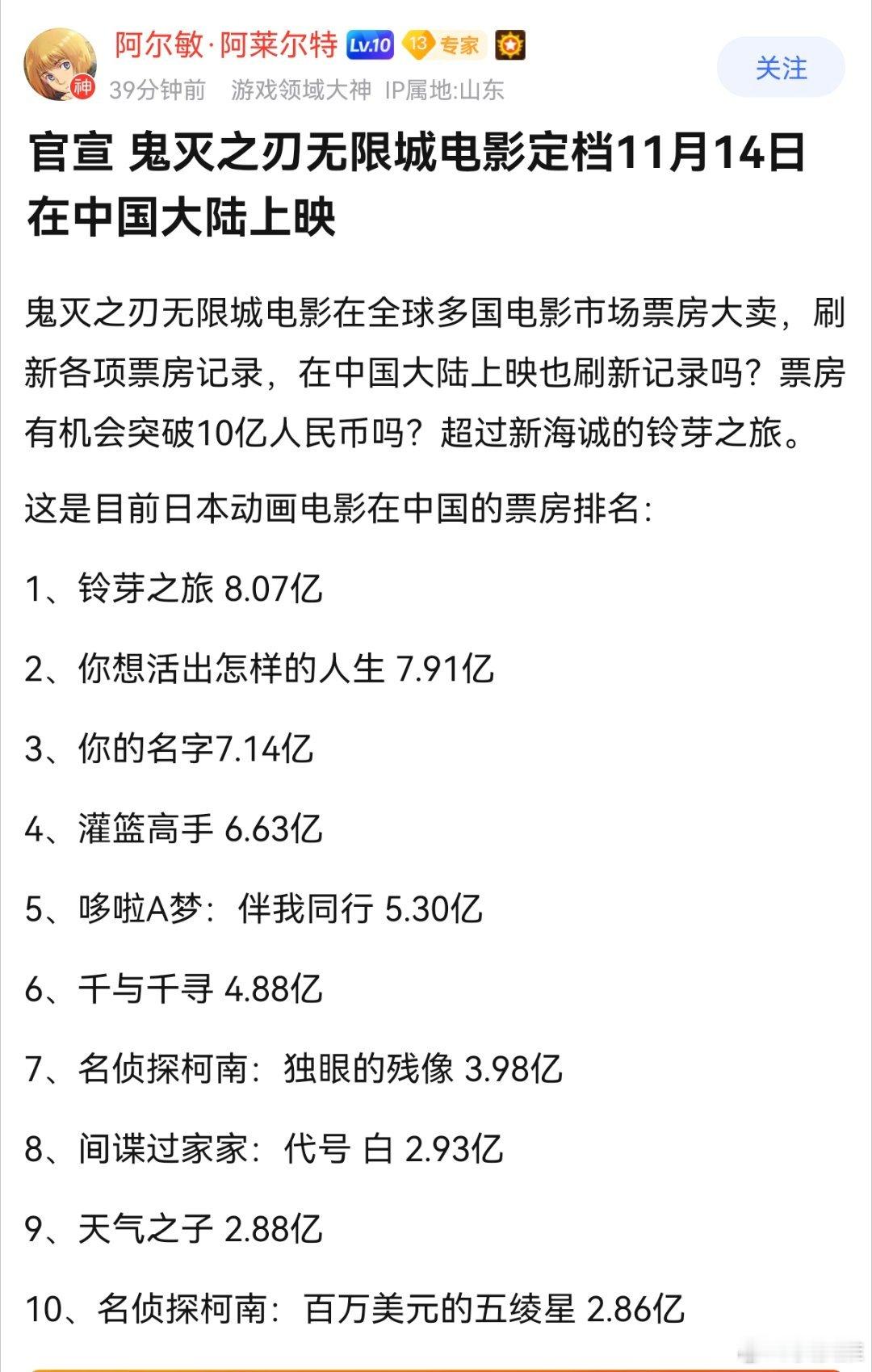 鬼灭之刃无限城篇定档这部电影票房能破10亿吗？​​​
