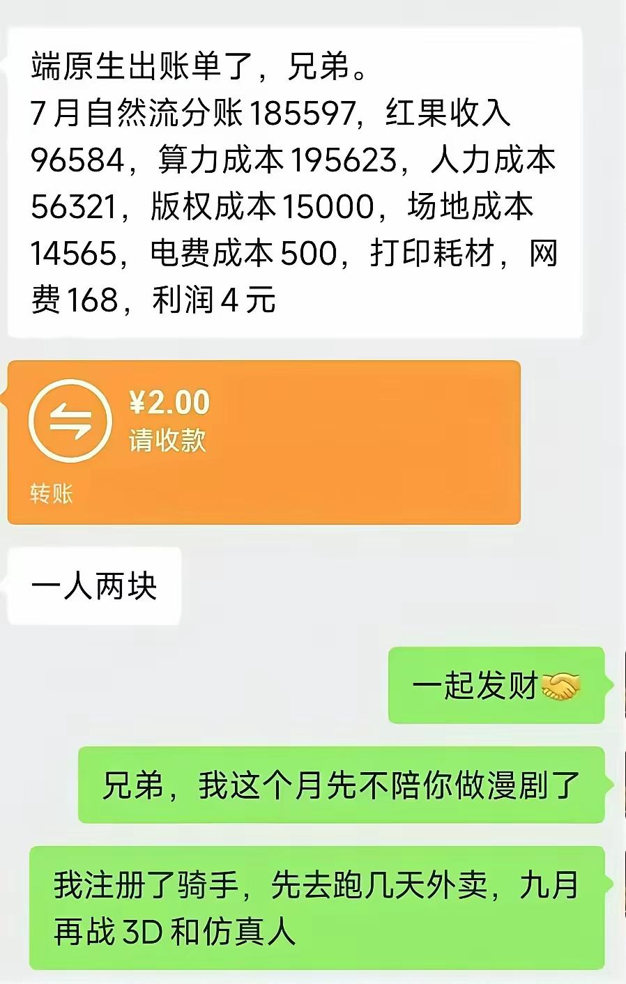 笑晕！网友做AI漫剧一个月只赚了4元钱！刚才看到一位网友晒出来的7月AI漫剧账单