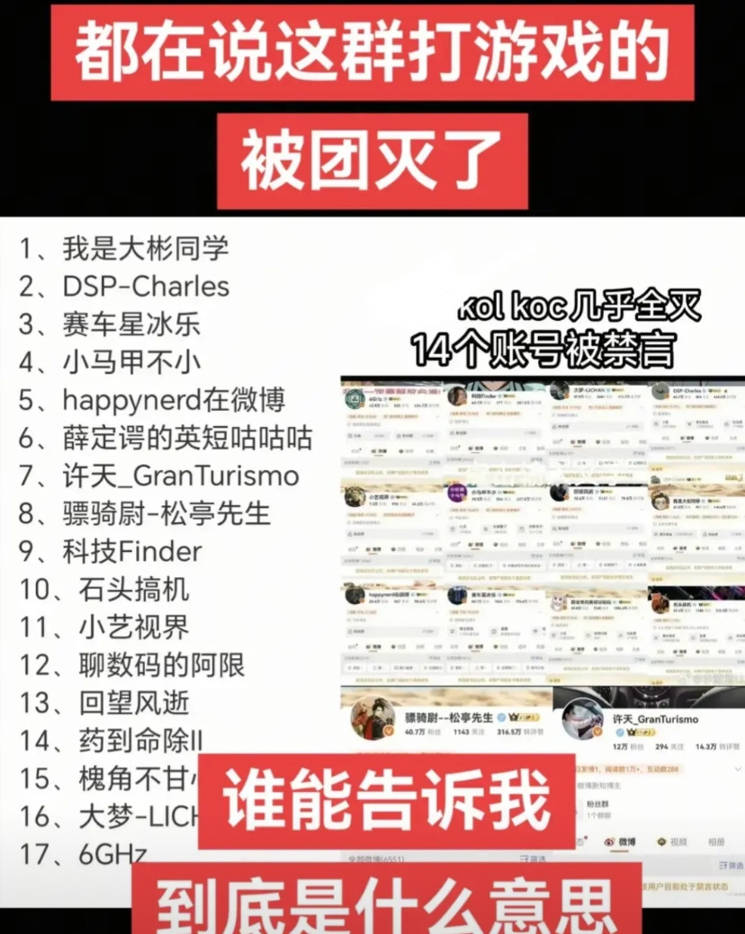 发生了什么？小米系的博主全部被禁言小的不算，排名前面的几乎全灭，这是发生什么