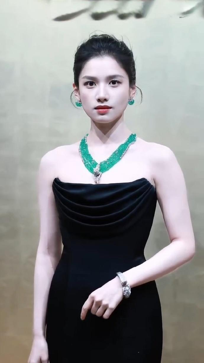 今天张婧仪搭配的非常高贵，她这次搭配的很简洁，不过看上去高雅又迷人。张婧仪这