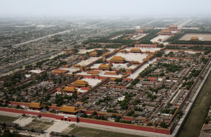 这是一张极为罕见的晚清北京紫禁城航拍照片，由八国联军侵华期间的法国随军摄影师普莱