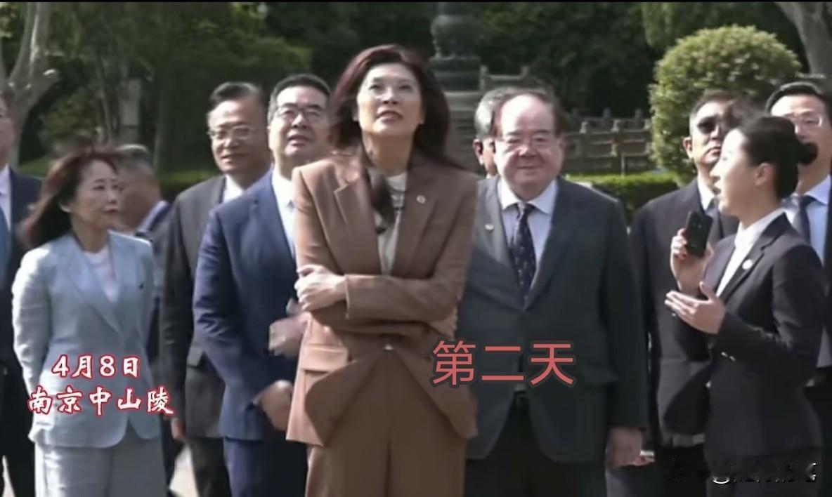 郑丽文访问大陆，服装穿着很讲究，三天三套西装。第一天刚抵达时是穿着一套淡蓝色