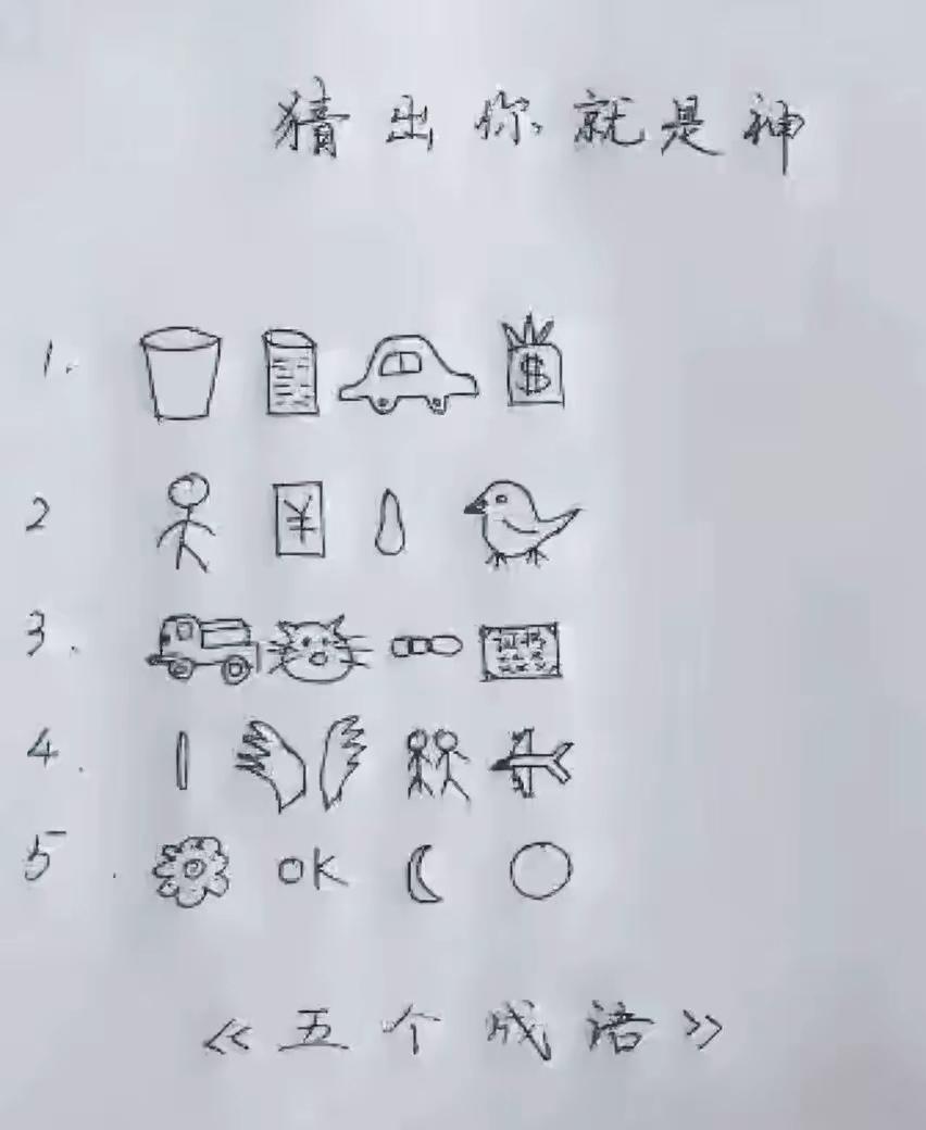 入目各式图，不用乘或除。打出五成语，比谁先答出。