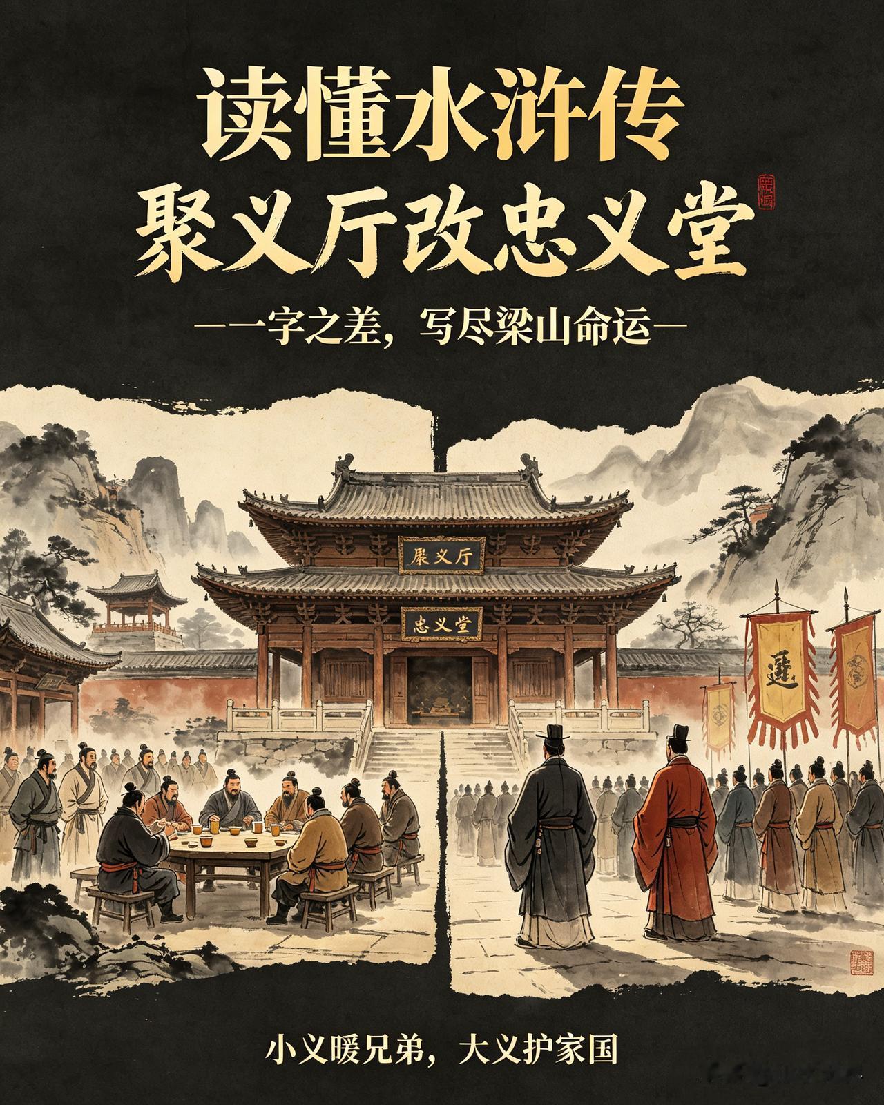 读懂水浒传：聚义厅改忠义堂，一字之差，写尽梁山命运不少人读《水浒传》，被好