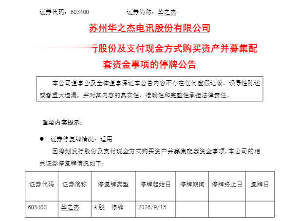 603400今起停牌, 拟收购半导体测试治具企业