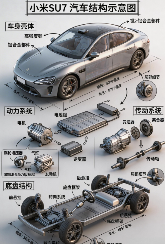 小米SU7超火，一张图就能了解它的详细配置。