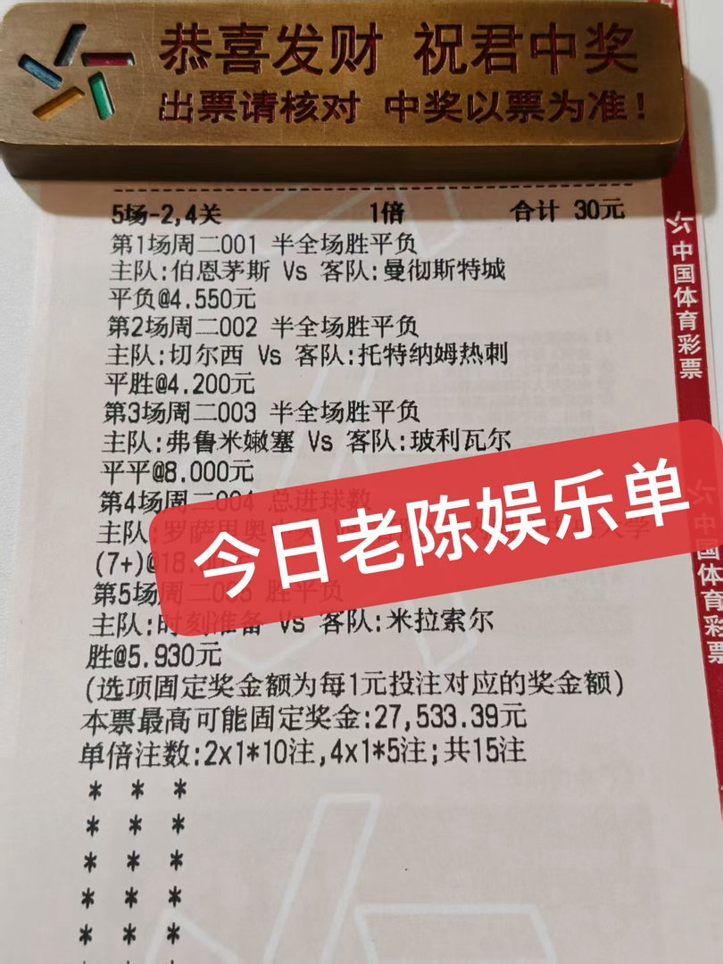 今日老陈娱乐实单｜5场赛事高赔娱乐串关，理性看球快乐为主✨话不多说，晒单分享个人