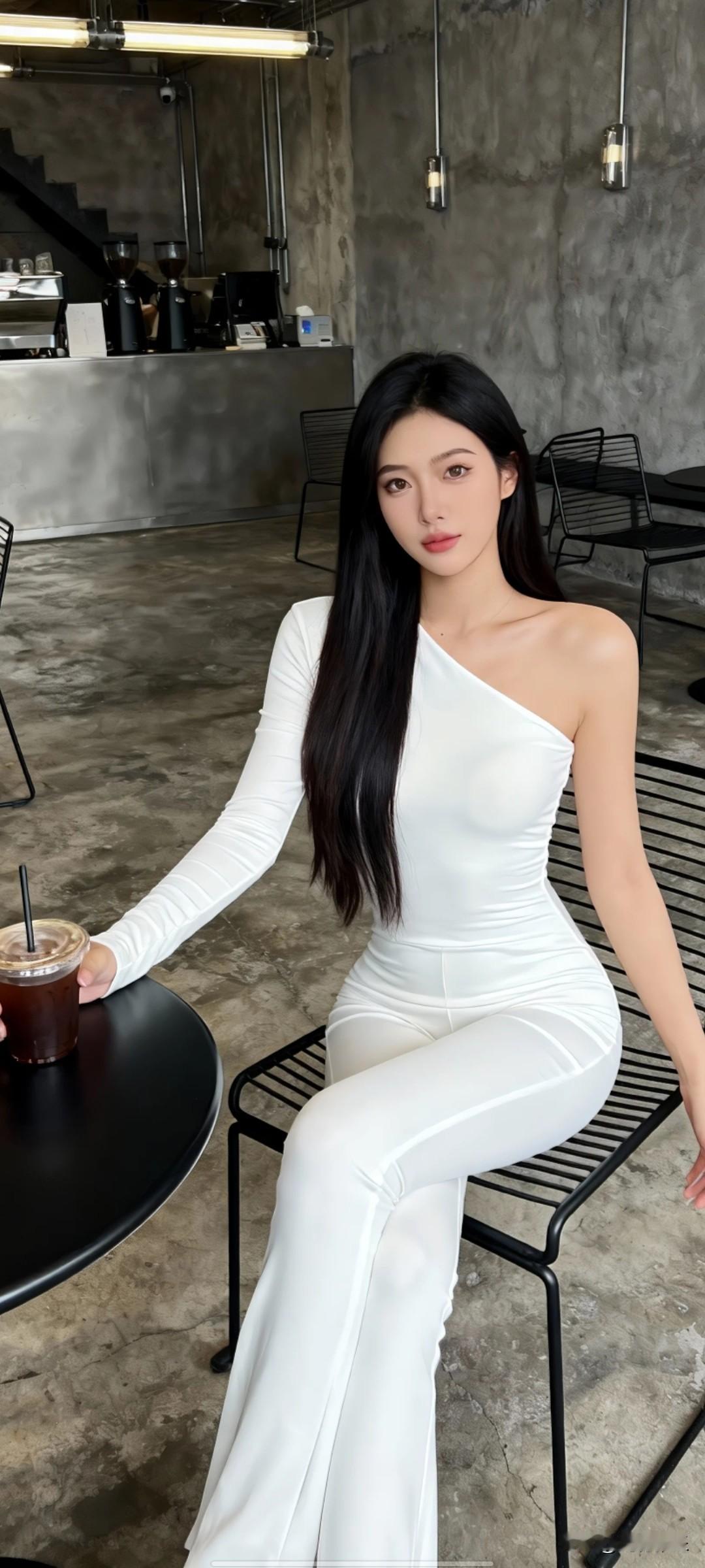 什么样的穿搭可以成为气质女神?优雅白衣少女，咖啡馆里静享时光