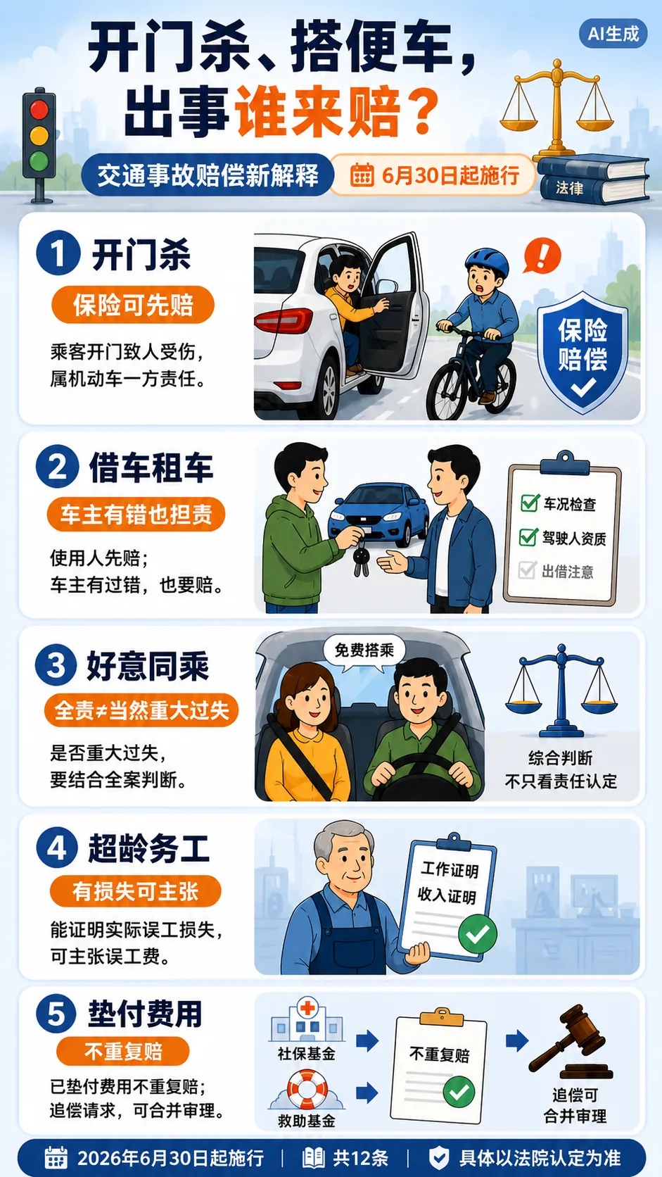 一图看懂：开车门撞人、免费搭车肇事，谁来赔？新规说清了！