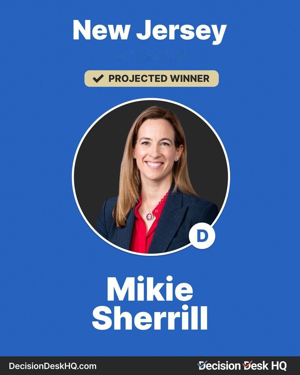 🔻突发：米基·谢里尔（民主党）赢得新泽西州州长竞选-DDHQ🔻这下特朗普