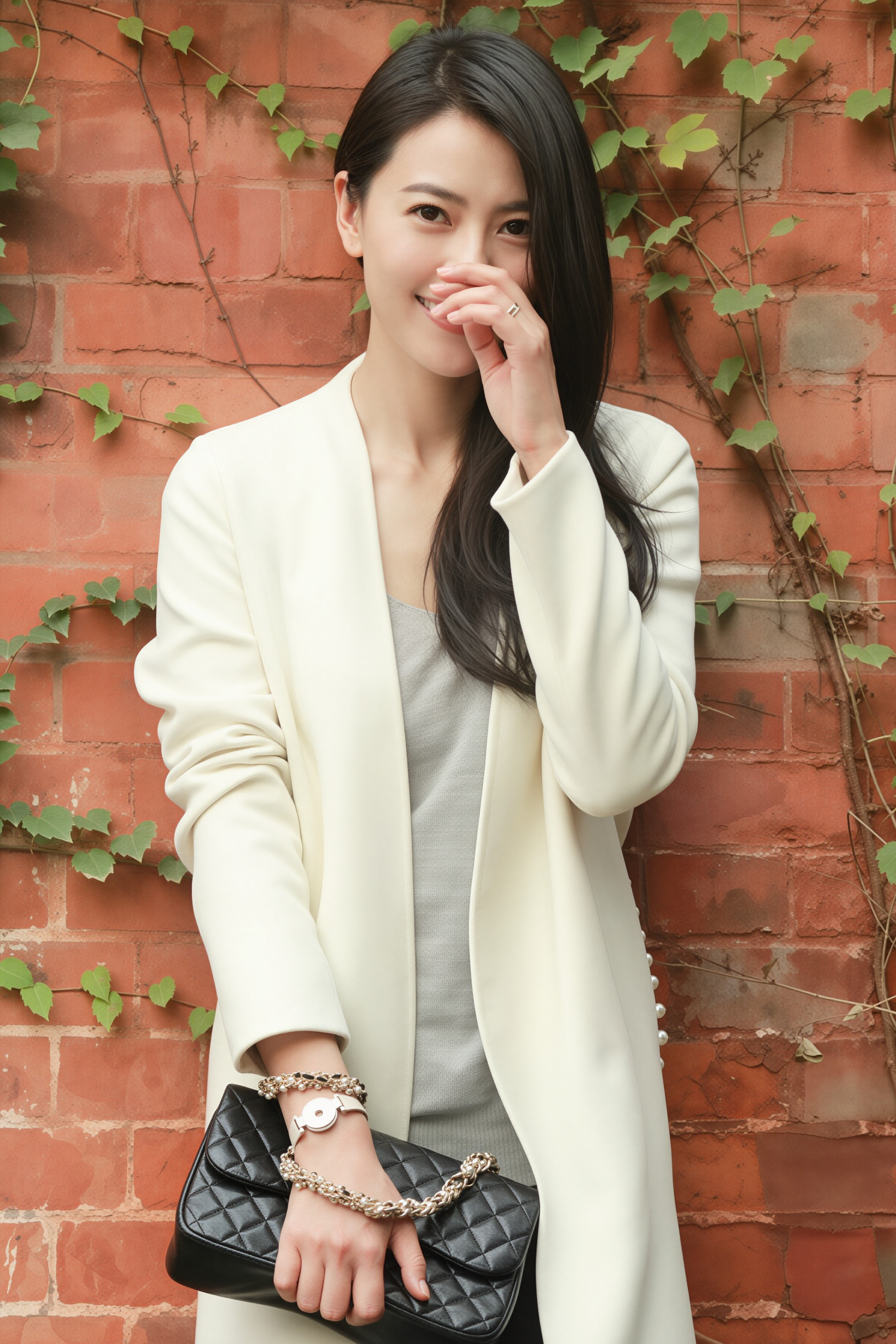 高圆圆这组日常感写真太戳人了！黑长发自然垂落，眉眼干净舒展，白西装、米毛衣的穿