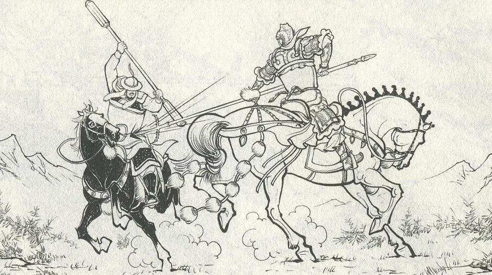 突厥元帅沙图射勇猛难挡，杨林正无计可施之时，天宝大将宇文成都请令讨战。第二天，突