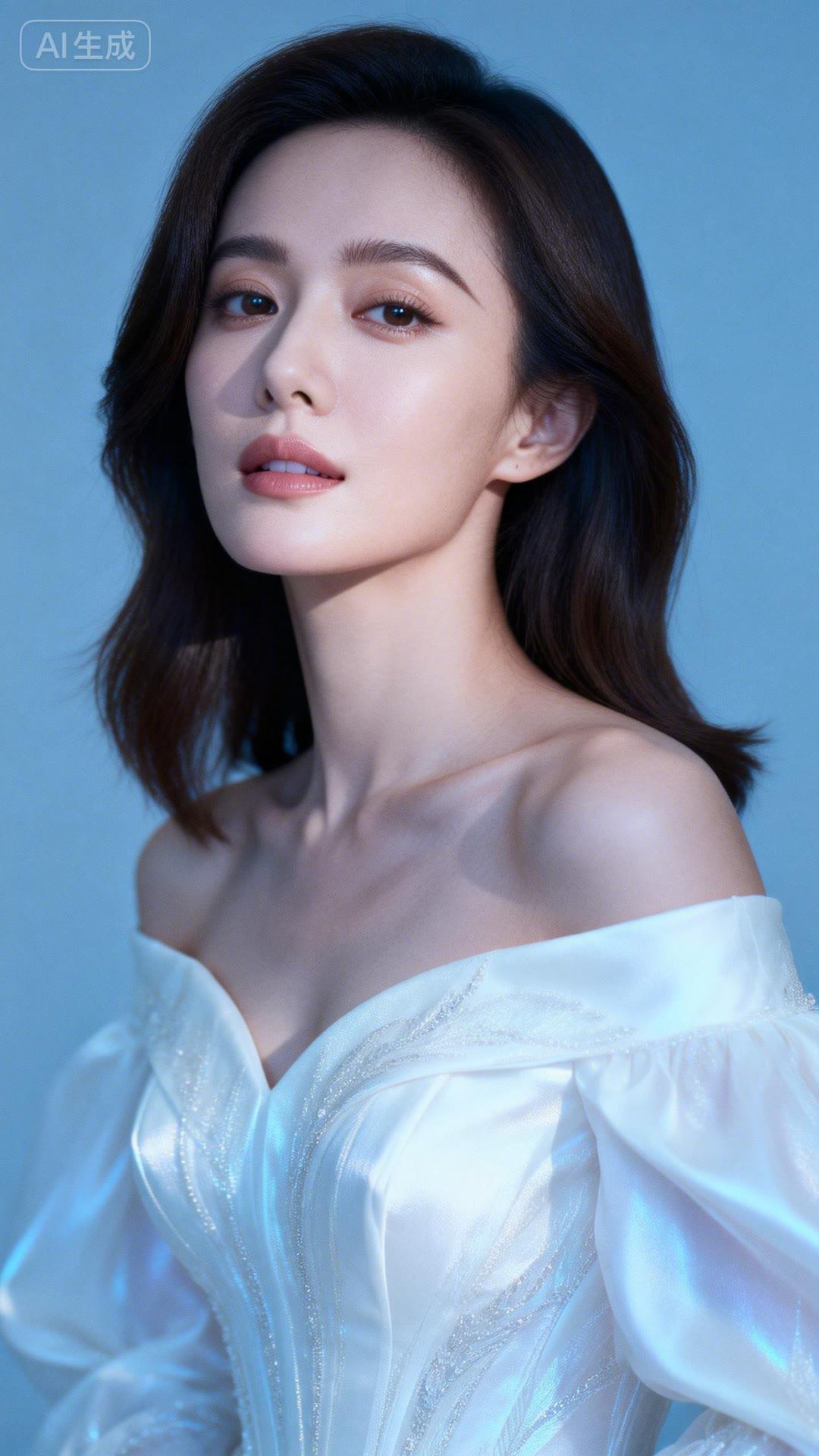 梦幻蓝调，优雅白裙，AI生成的美丽瞬间