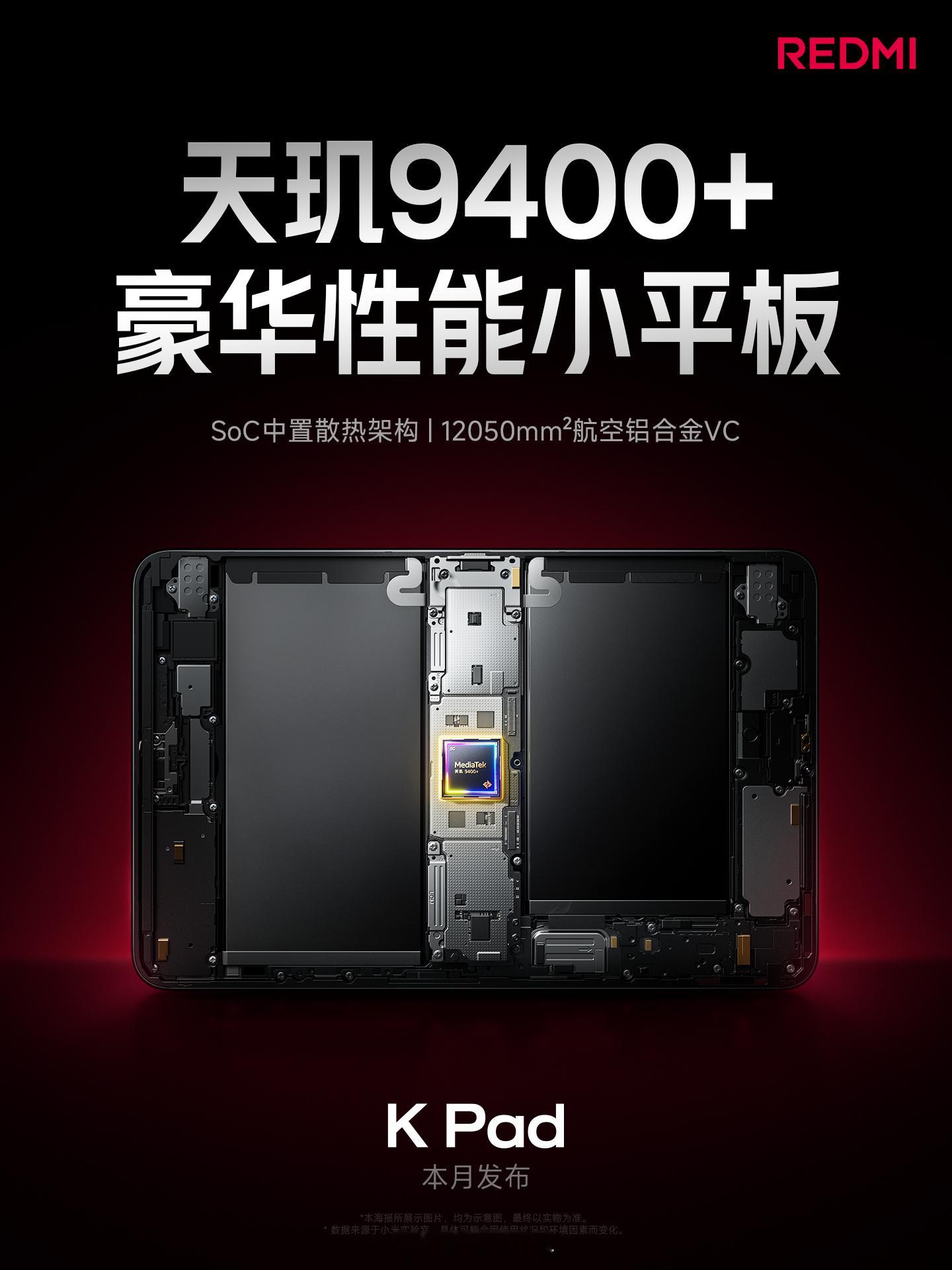 红米KPad：8.8英寸3KLCD165HzLCD屏，天玑9400+，1