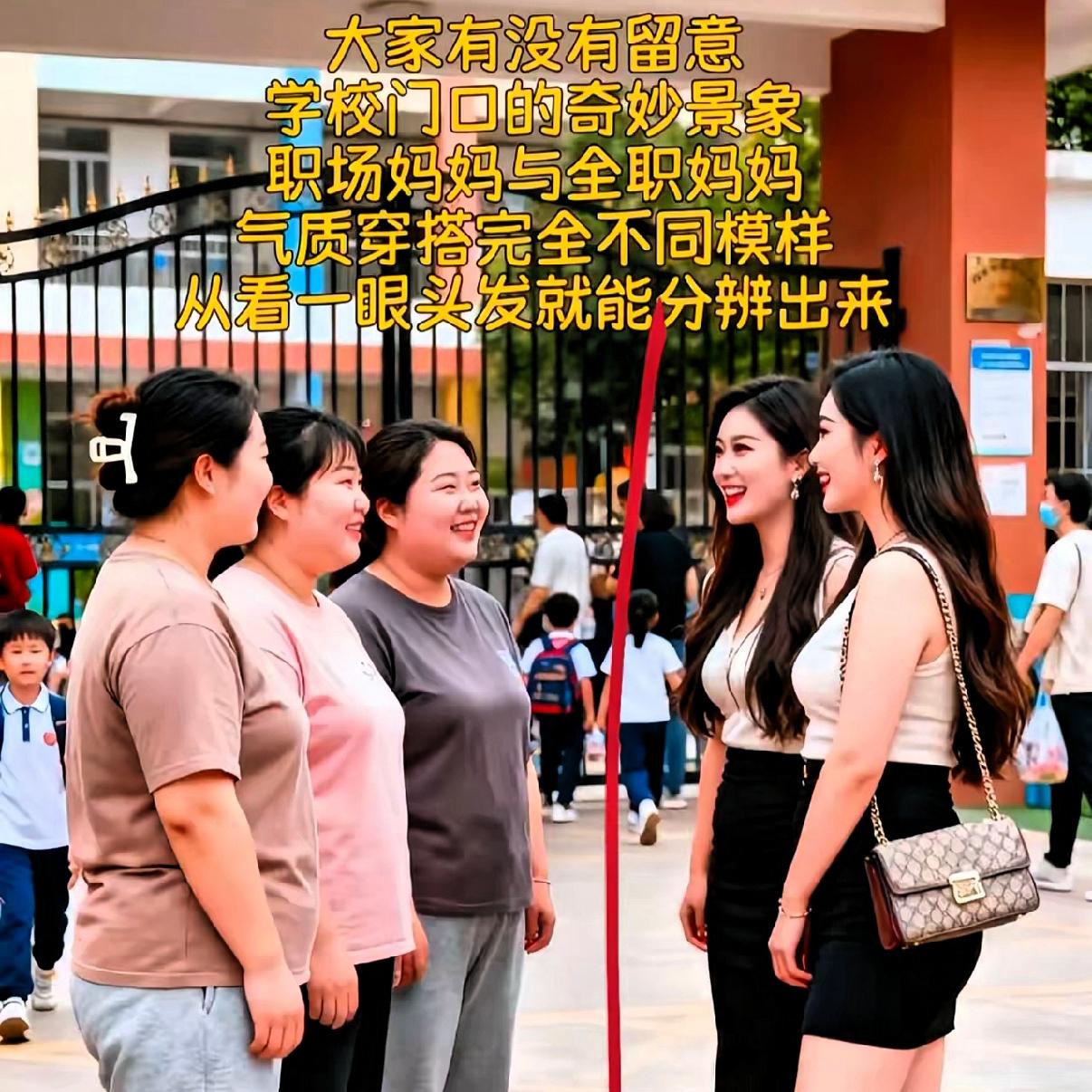 有没有发现？学校门口接娃的妈妈们，穿搭简直是“生活状态晴雨表”！