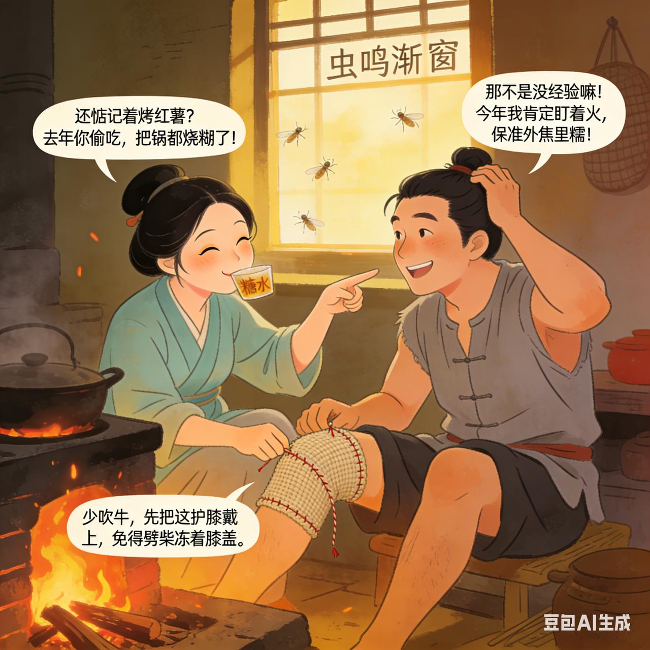 古代夫妻搞笑段子有对夫妻刚搬了新家，夜里妻子在灯下缝补，丈夫蹲在灶房劈柴，劈