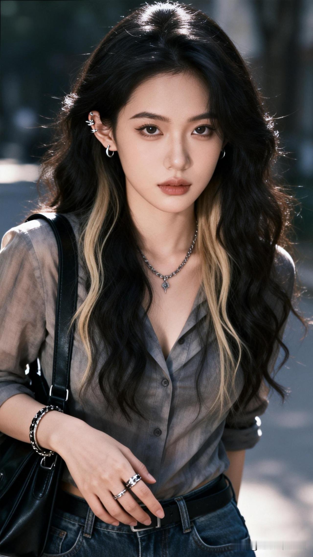 都市女孩的时尚穿搭总能让人眼前一亮。就像上海春日街拍里的女生，一头飘逸长发搭配气