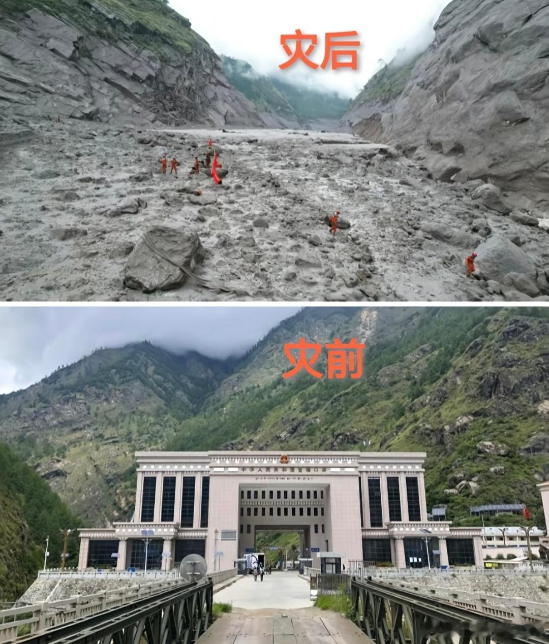 吉隆口岸唯一能看到的建筑仅剩在距离地面20米半山腰位置的方形水塔吉隆口岸灾前灾