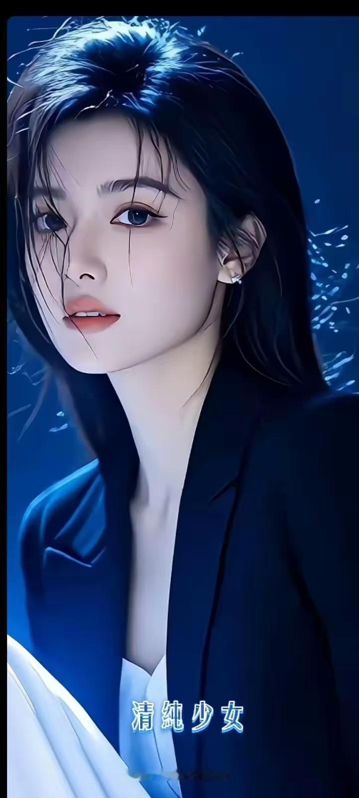 她闪钻眼妆灵动吸睛，水光红唇饱满诱人，凌乱的发丝更添几分慵懒。黑色背景中，她的棕