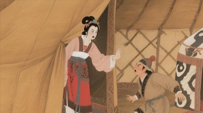 王昭君23岁时，丈夫刚去世，继子就冲进帐篷一把搂住她！王昭君瑟瑟发抖，给了他一巴