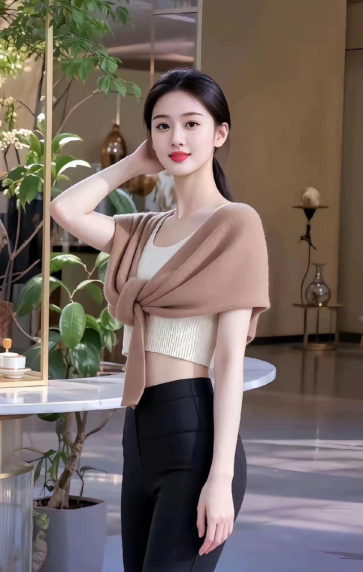 优雅穿搭指南：米色披肩搭配黑色紧身裤，尽显时尚与舒适！