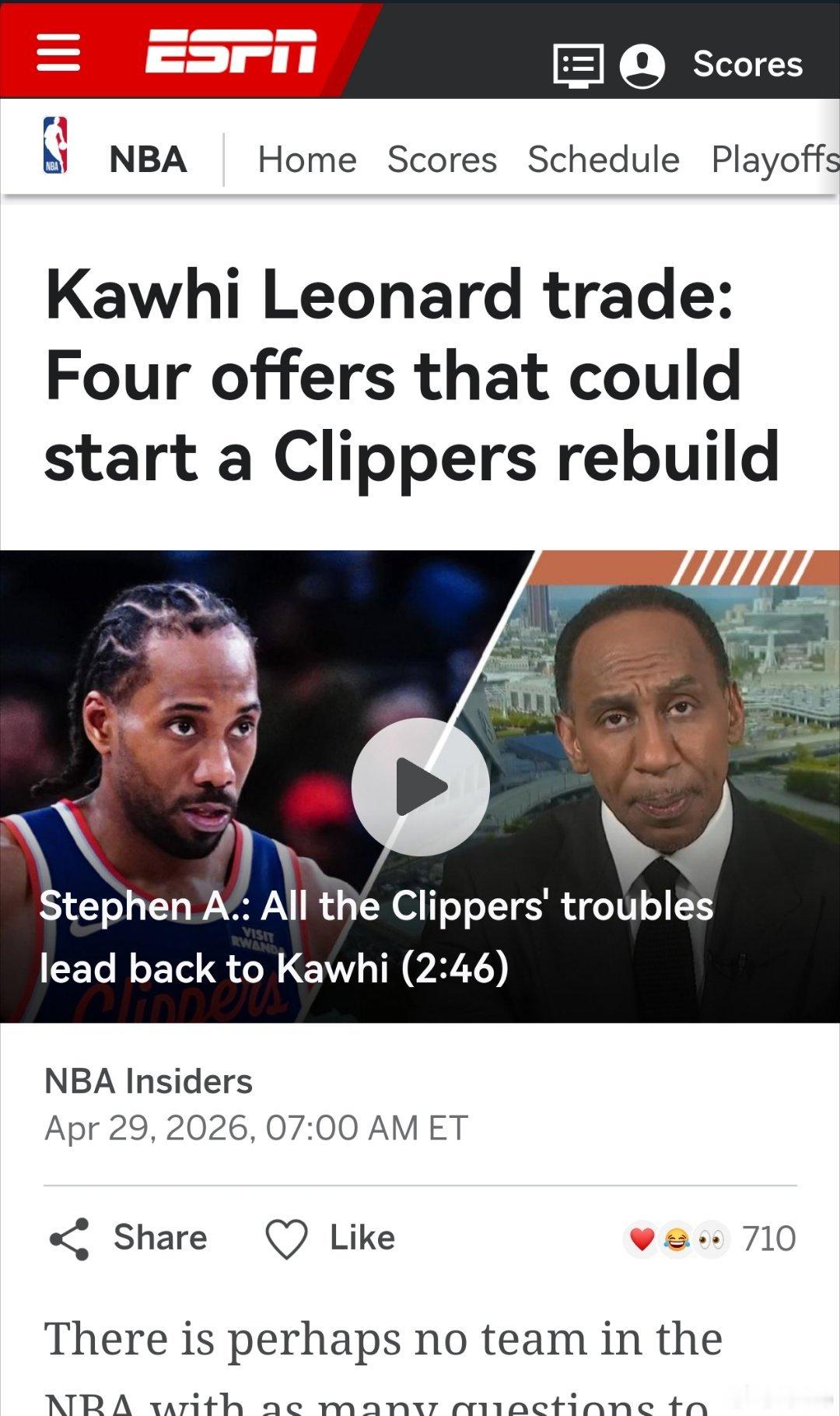 今日ESPN《4交易启动重建快船》中有一个交易建议：火箭队转向老将：火箭队得到：