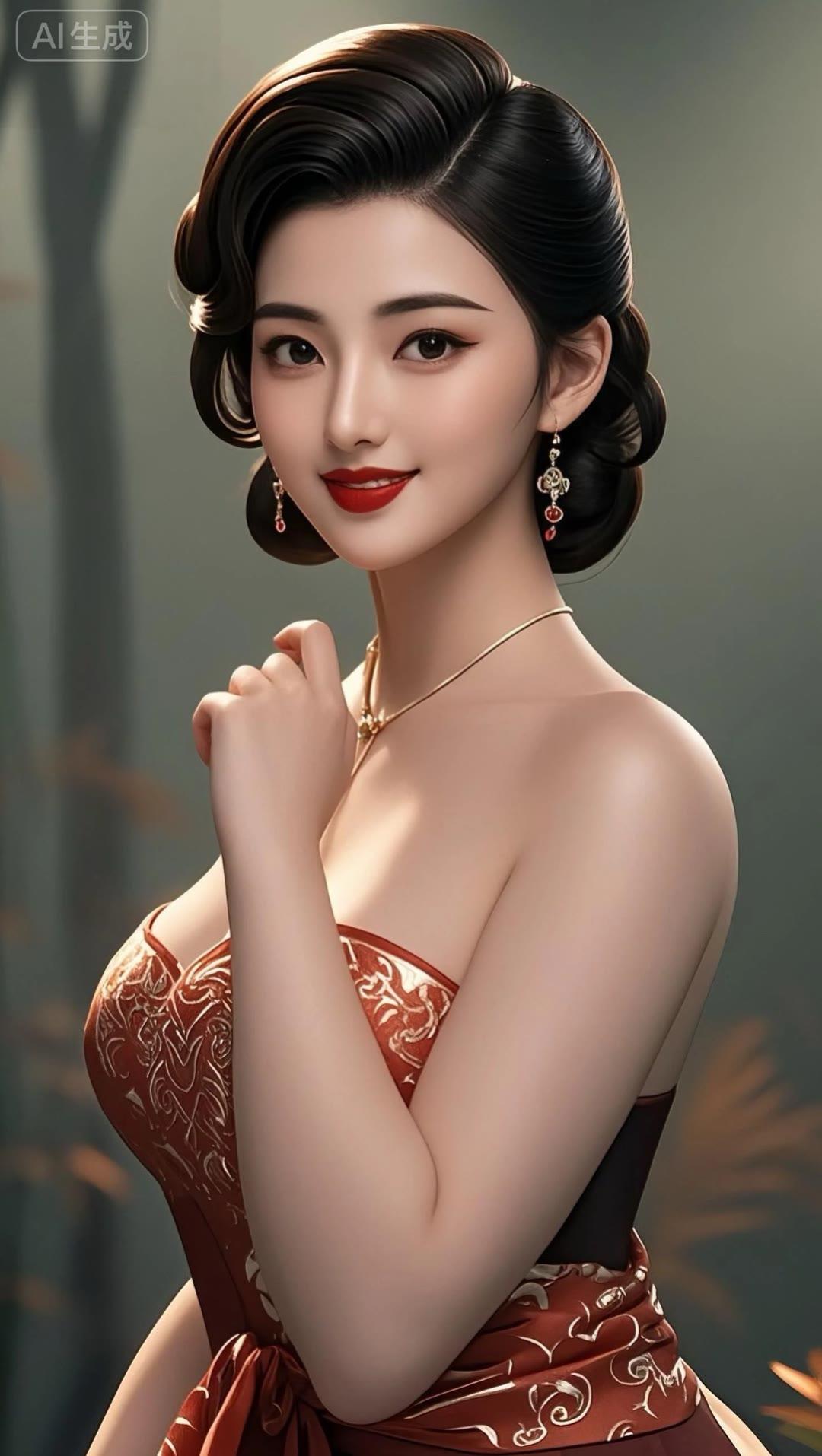 红妆美人倚，金钗映日辉。