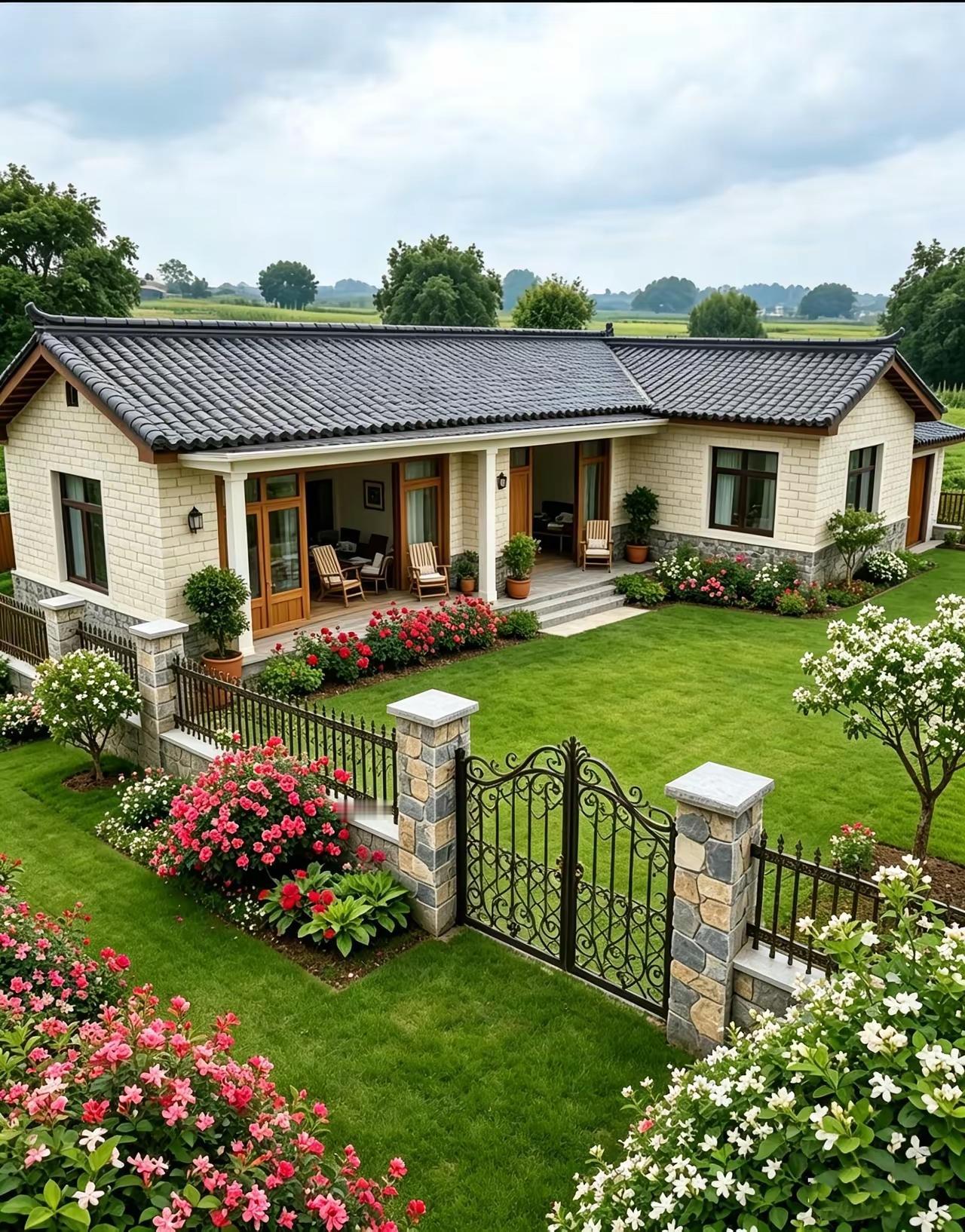 田园风小别墅，绿意盎然，花团锦簇，温馨舒适！