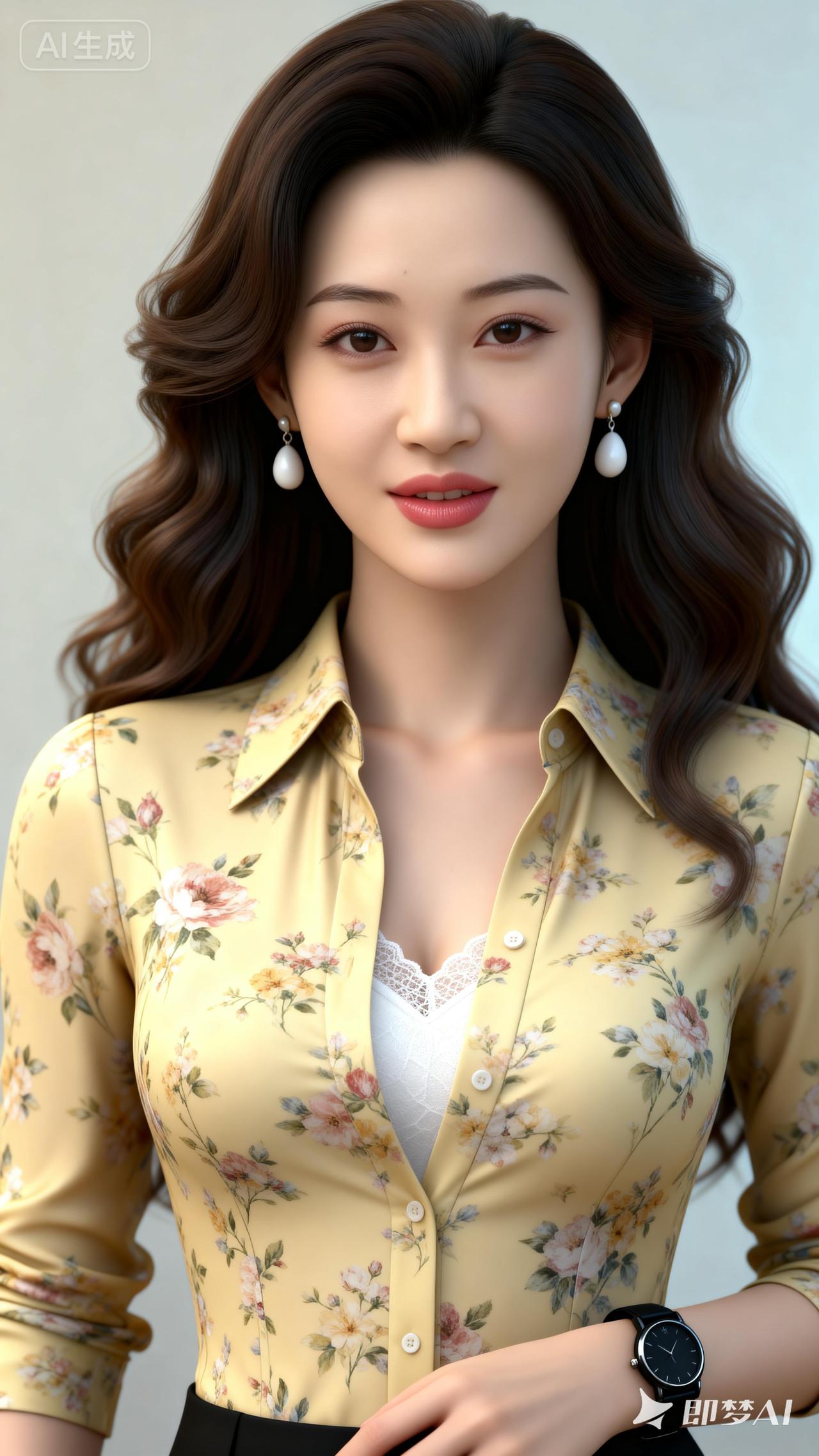 温柔甜美的花衬衫，搭配珍珠耳环，尽显优雅气质！
